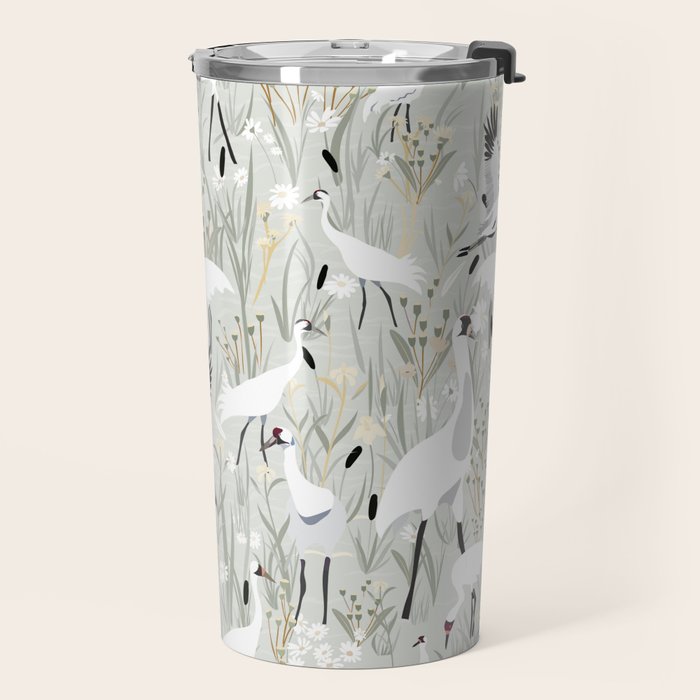 Whooping cranes neutral beige and white Travel Mug Gallery Image 2