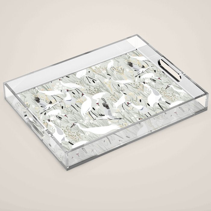 Whooping cranes neutral beige and white Acrylic Tray Gallery Image 1