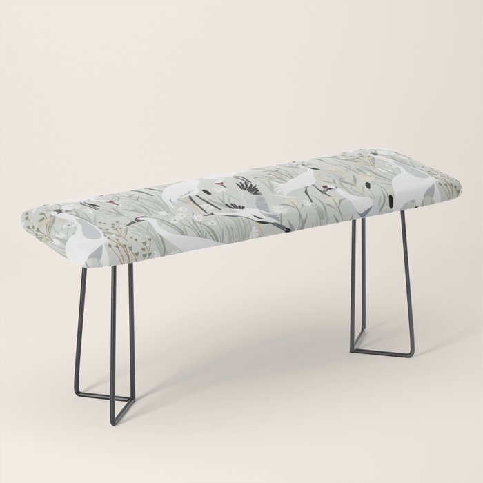 Whooping cranes neutral beige and white Bench Gallery Image 1