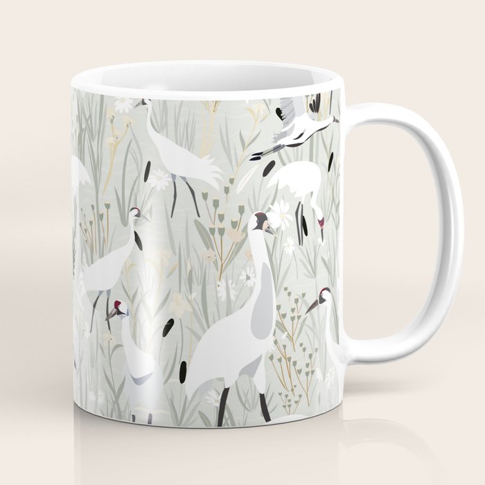 Whooping cranes neutral beige and white Coffee Mug Gallery Image 1