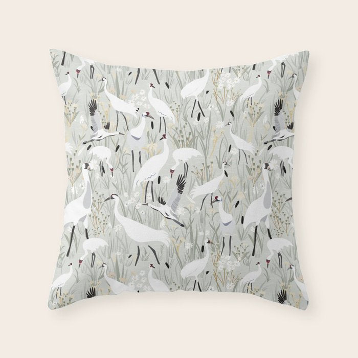 Whooping cranes neutral beige and white Throw Pillow Gallery Image 3