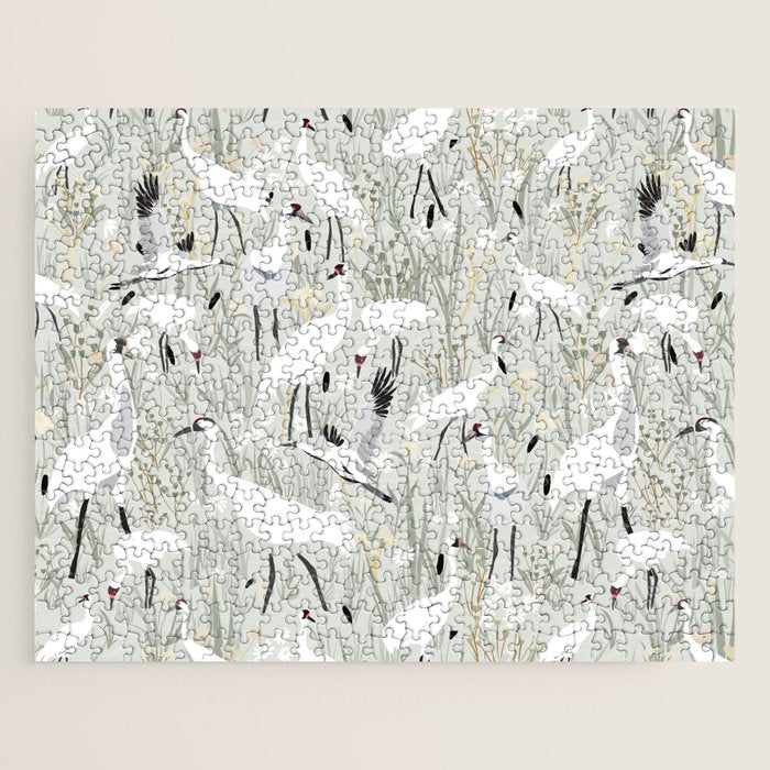 Whooping cranes neutral beige and white Jigsaw Puzzle Gallery Image 1