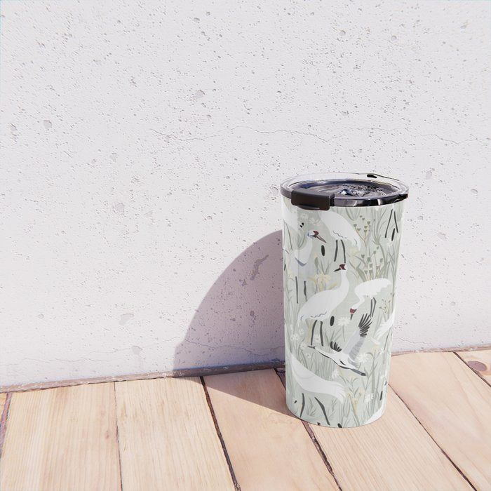 Whooping cranes neutral beige and white Travel Mug Gallery Image 4