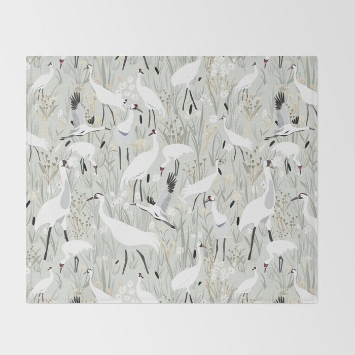 Whooping cranes neutral beige and white Throw Blanket Gallery Image 2