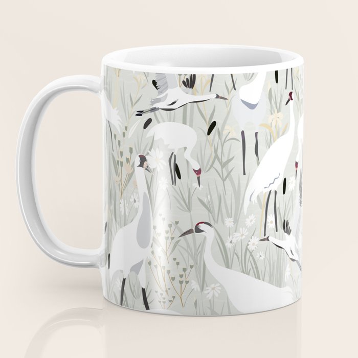 Whooping cranes neutral beige and white Coffee Mug Gallery Image 3