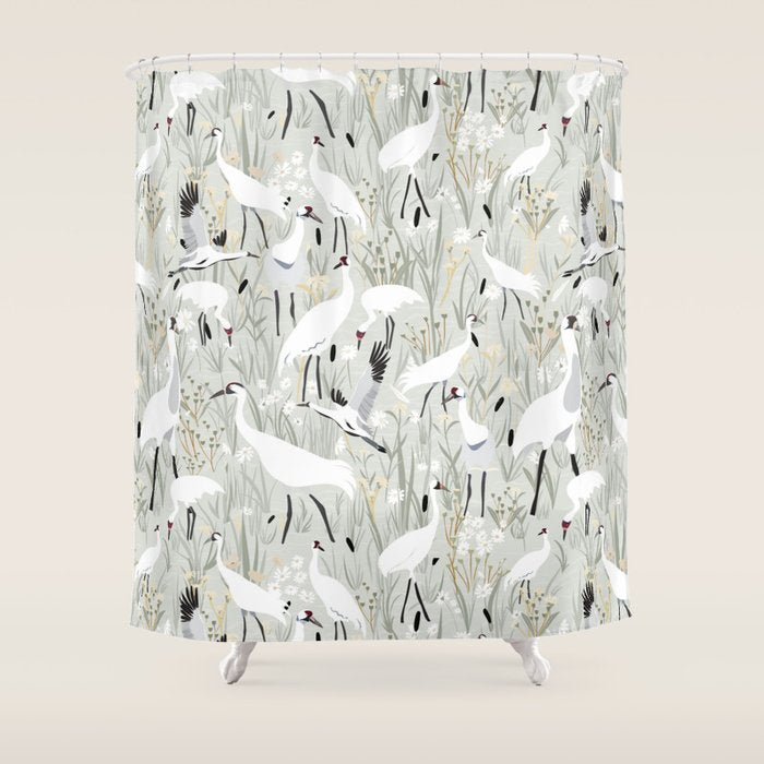 Whooping cranes neutral beige and white Shower Curtain Gallery Image 1
