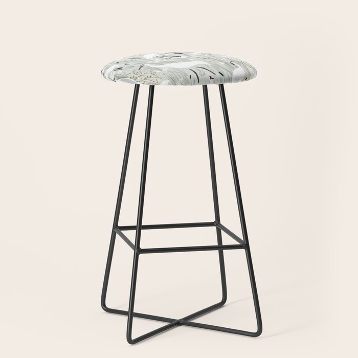 Whooping cranes neutral beige and white Stool Gallery Image 1