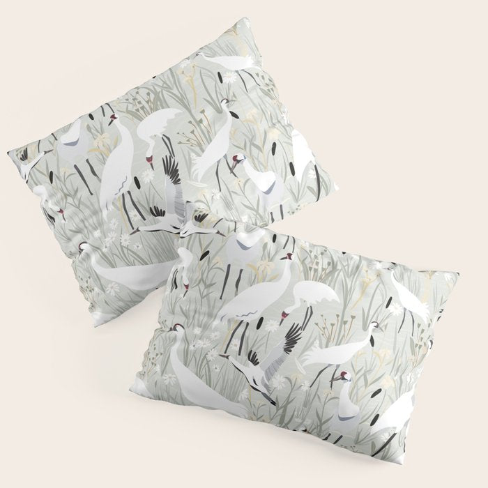 Whooping cranes neutral beige and white Pillow Sham Gallery Image 3
