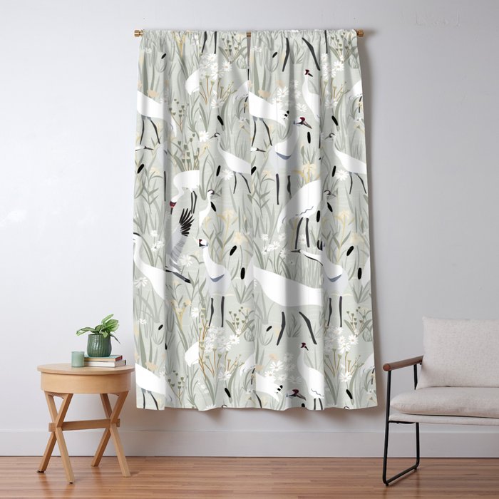 Whooping cranes neutral beige and white Window Curtain Gallery Image 1