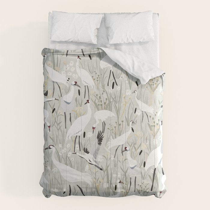 Whooping cranes neutral beige and white Comforter Gallery Image 6