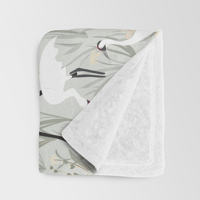 Whooping cranes neutral beige and white Throw Blanket Gallery Image 3