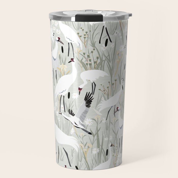 Whooping cranes neutral beige and white Travel Mug Gallery Image 1