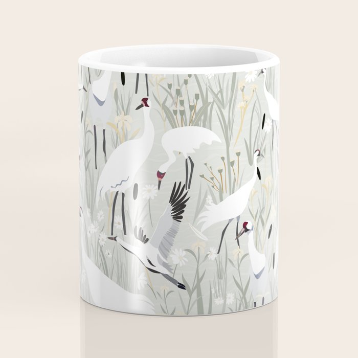 Whooping cranes neutral beige and white Coffee Mug Gallery Image 4