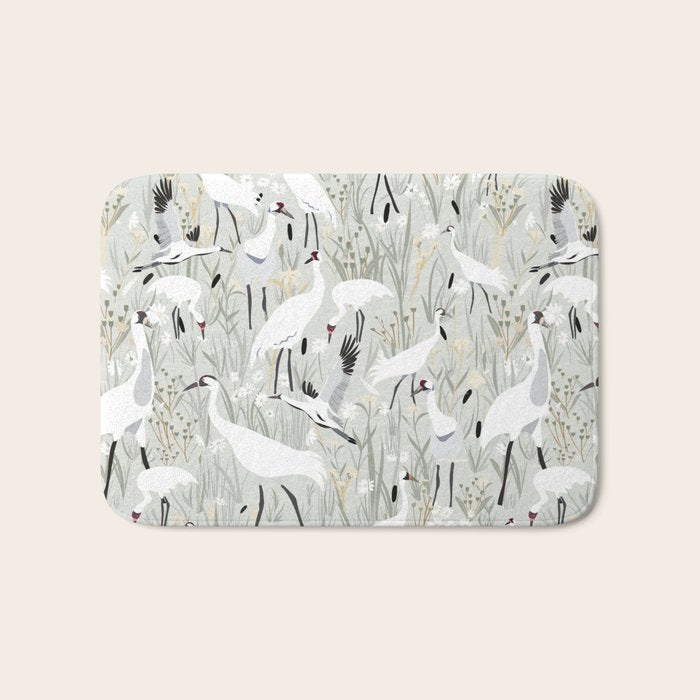 Whooping cranes neutral beige and white Bath Mat Gallery Image 1