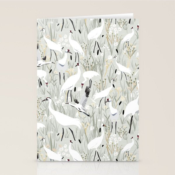 Whooping cranes neutral beige and white Stationery Card Gallery Image 1