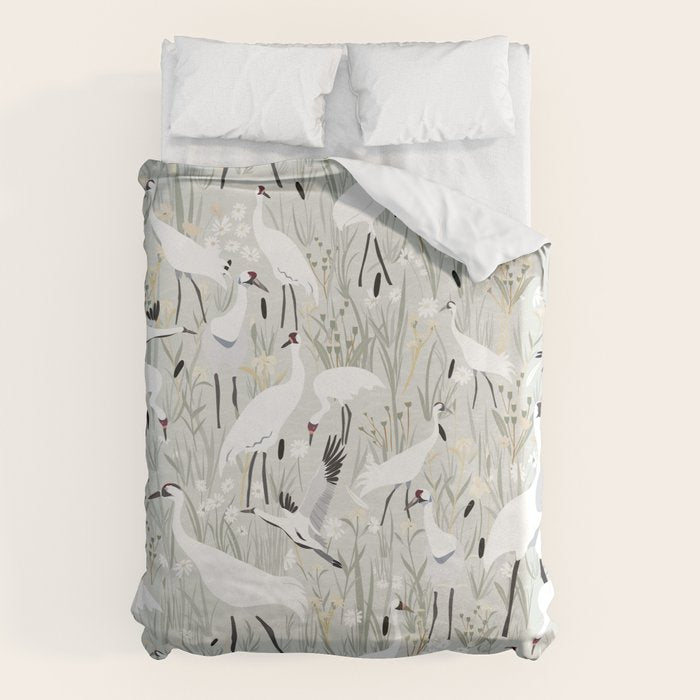 Whooping cranes neutral beige and white Duvet Cover Gallery Image 6