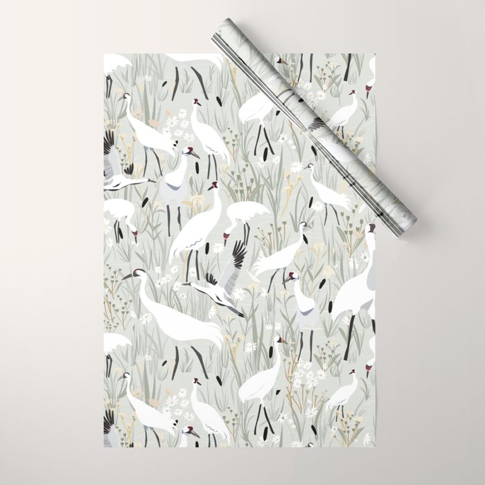 Whooping cranes neutral beige and white Wrapping Paper Gallery Image 1