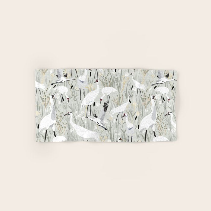 Whooping cranes neutral beige and white Bath Towel Gallery Image 1