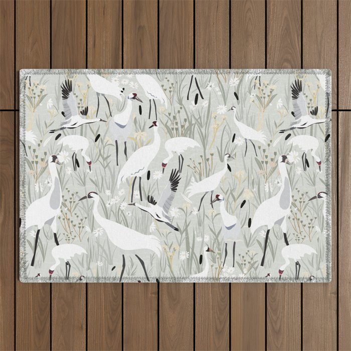 Whooping cranes neutral beige and white Outdoor Rug Gallery Image 1