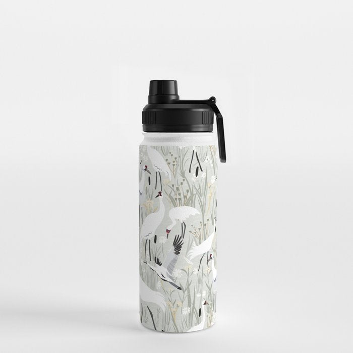 Whooping cranes neutral beige and white Water Bottle Gallery Image 2
