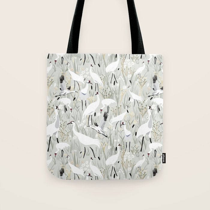 Whooping cranes neutral beige and white Tote Bag Gallery Image 1