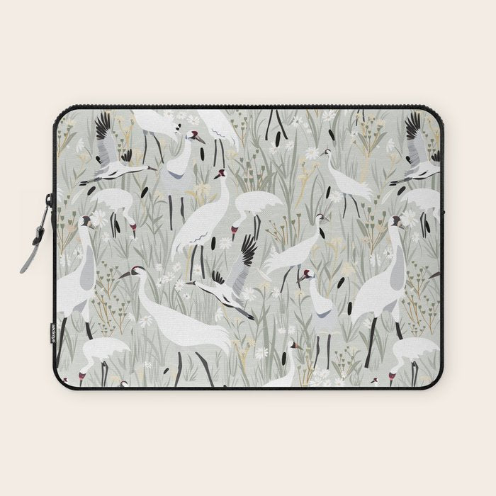 Whooping cranes neutral beige and white Laptop Sleeve Gallery Image 1