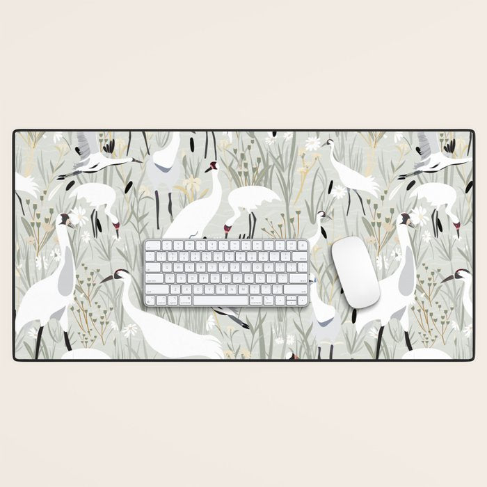 Whooping cranes neutral beige and white Desk Mat Gallery Image 1