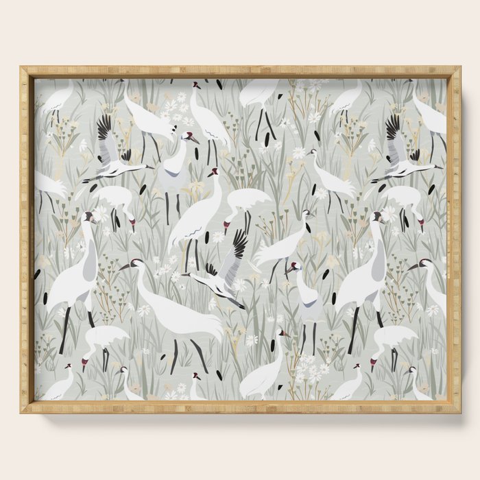 Whooping cranes neutral beige and white Serving Tray Gallery Image 1