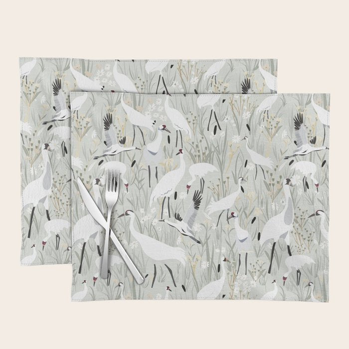 Whooping cranes neutral beige and white Placemat Gallery Image 1