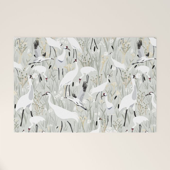 Whooping cranes neutral beige and white Welcome Mat Gallery Image 1