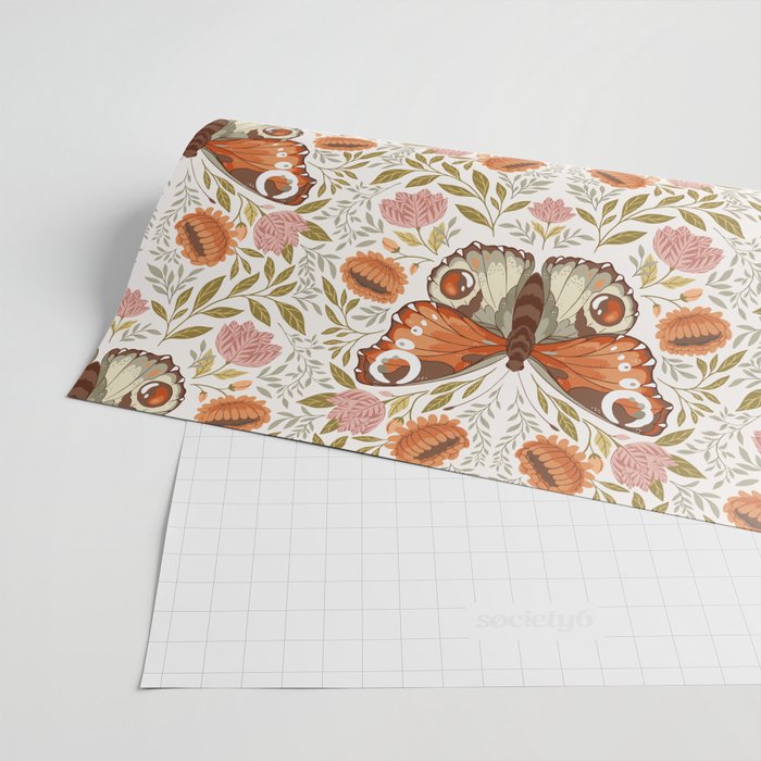 William Morris Inspired Monarch Butterfly Pattern Wrapping Paper Gallery Image 2