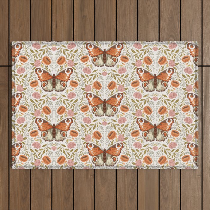 William Morris Inspired Monarch Butterfly Pattern Outdoor Rug Gallery Image 1