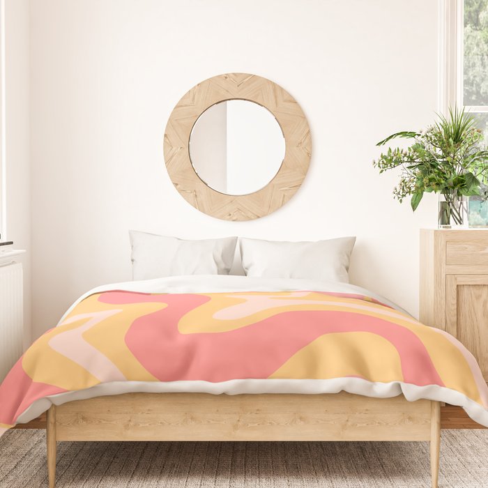 Liquid Swirl Retro Modern Abstract Pattern Blush Pink Mustard Duvet Cover Gallery Image 3
