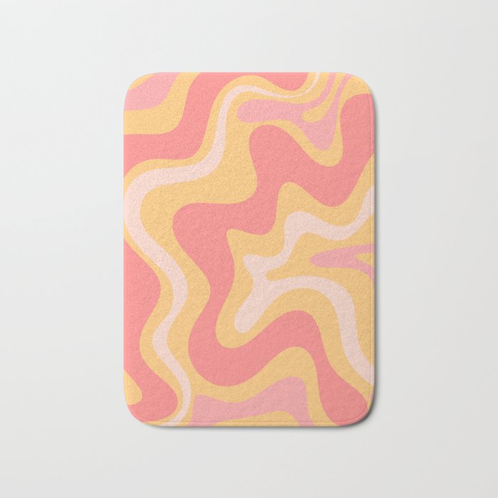 Liquid Swirl Retro Modern Abstract Pattern Blush Pink Mustard Bath Mat Gallery Image 1