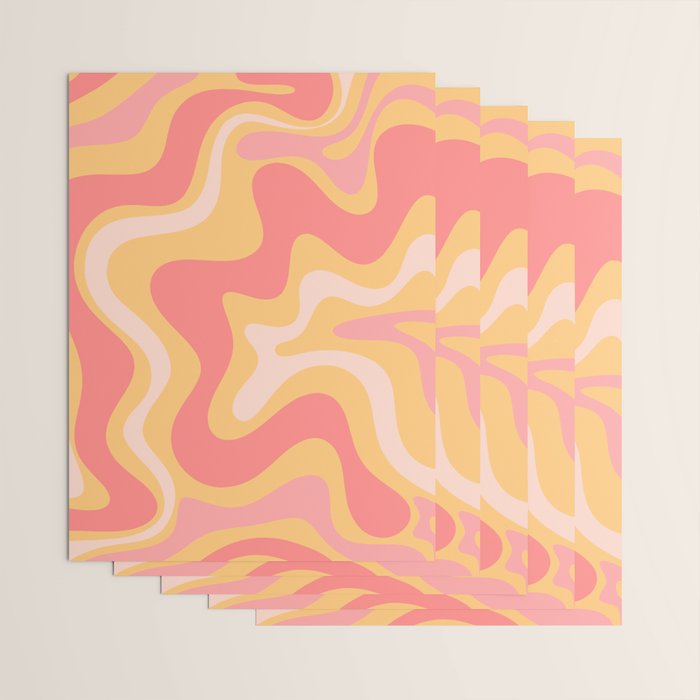 Liquid Swirl Retro Modern Abstract Pattern Blush Pink Mustard Wrapping Paper Gallery Image 3
