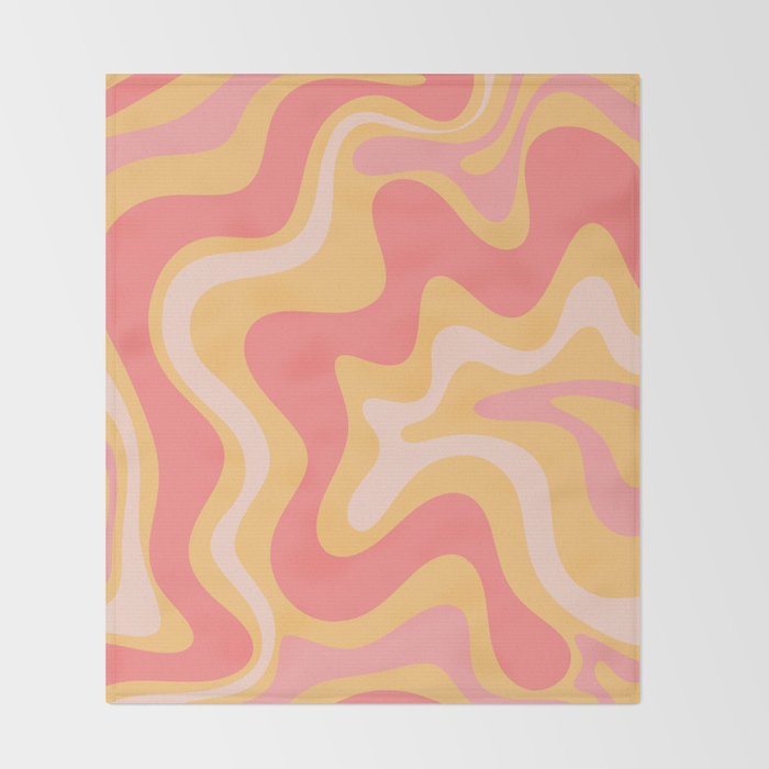 Liquid Swirl Retro Modern Abstract Pattern Blush Pink Mustard Throw Blanket Gallery Image 2