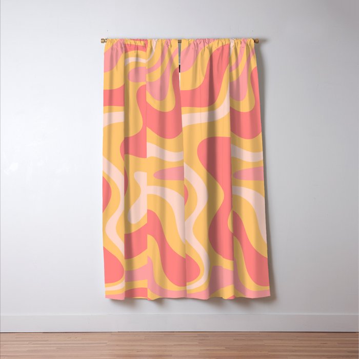 Liquid Swirl Retro Modern Abstract Pattern Blush Pink Mustard Window Curtain Gallery Image 3