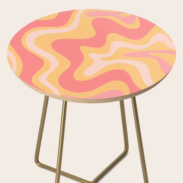 Liquid Swirl Retro Modern Abstract Pattern Blush Pink Mustard Side Table Gallery Image 2