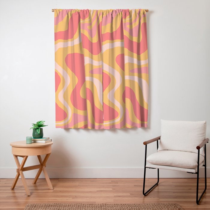 Liquid Swirl Retro Modern Abstract Pattern Blush Pink Mustard Window Curtain Gallery Image 7
