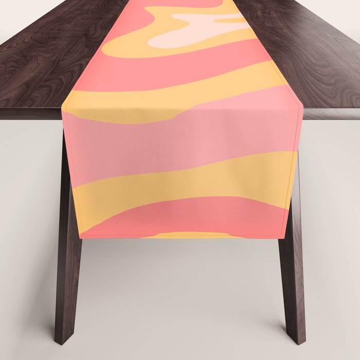 Liquid Swirl Retro Modern Abstract Pattern Blush Pink Mustard Table Runner Gallery Image 1