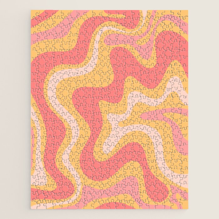 Liquid Swirl Retro Modern Abstract Pattern Blush Pink Mustard Jigsaw Puzzle Gallery Image 1