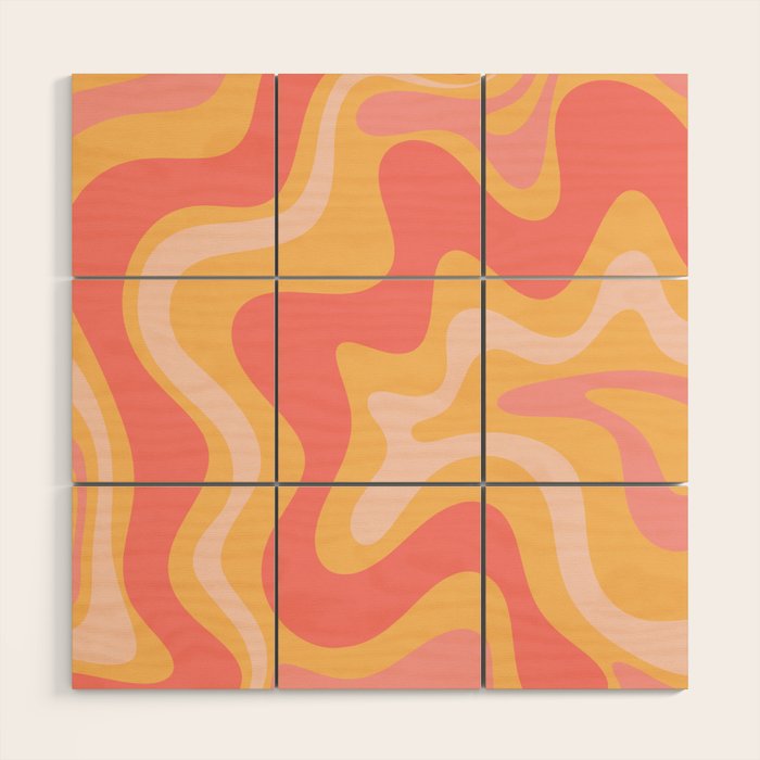 Liquid Swirl Retro Modern Abstract Pattern Blush Pink Mustard Wood Wall Art Gallery Image 1