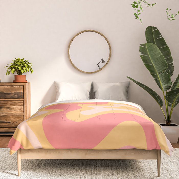 Liquid Swirl Retro Modern Abstract Pattern Blush Pink Mustard Comforter Gallery Image 3