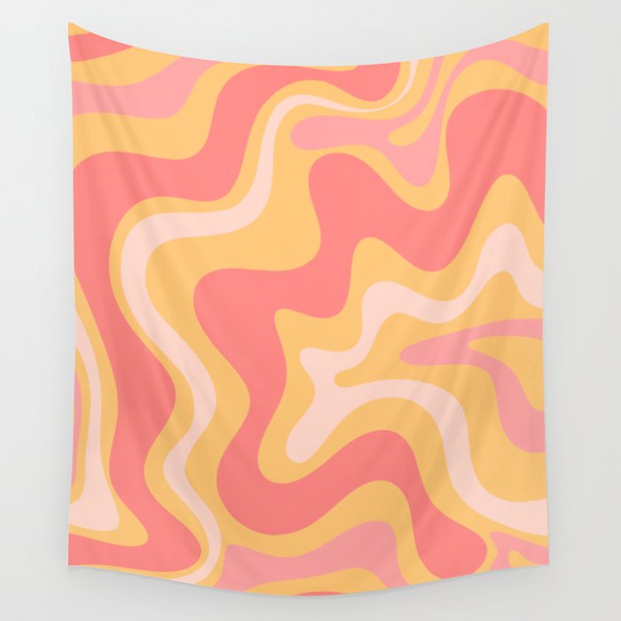 Liquid Swirl Retro Modern Abstract Pattern Blush Pink Mustard Wall Tapestry Gallery Image 1