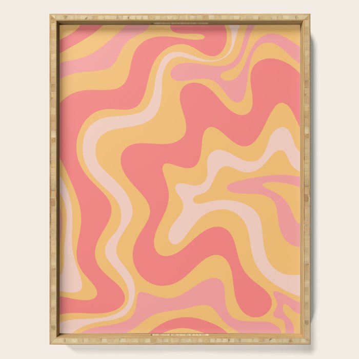 Liquid Swirl Retro Modern Abstract Pattern Blush Pink Mustard Serving Tray Gallery Image 1
