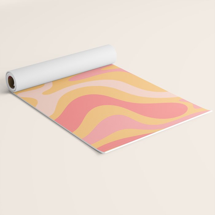 Liquid Swirl Retro Modern Abstract Pattern Blush Pink Mustard Yoga Mat Gallery Image 2