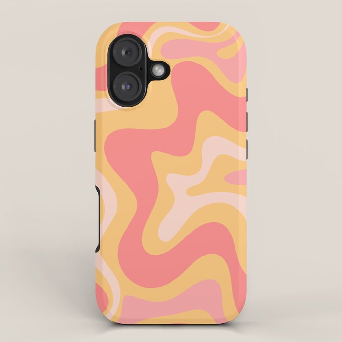 Liquid Swirl Retro Modern Abstract Pattern Blush Pink Mustard iPhone Case Gallery Image 1