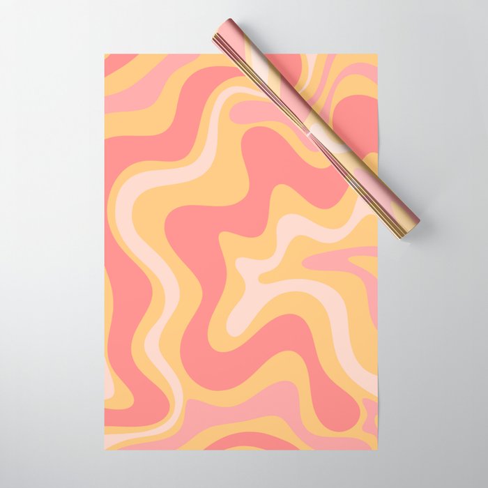 Liquid Swirl Retro Modern Abstract Pattern Blush Pink Mustard Wrapping Paper Gallery Image 1