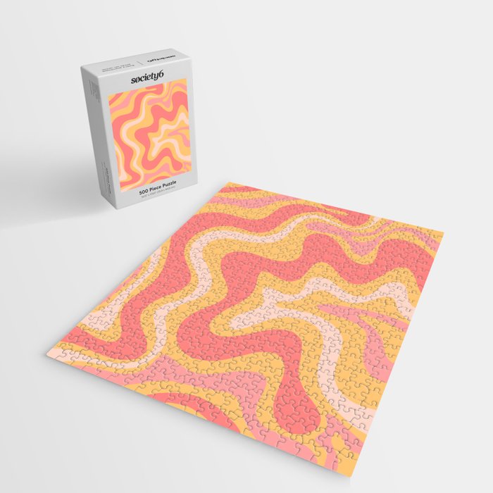 Liquid Swirl Retro Modern Abstract Pattern Blush Pink Mustard Jigsaw Puzzle Gallery Image 2