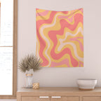 Liquid Swirl Retro Modern Abstract Pattern Blush Pink Mustard Wall Tapestry Gallery Image 2
